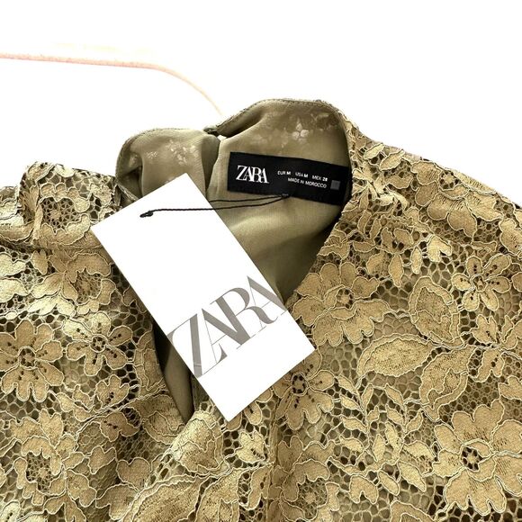 ZARA Floral Lace Midi Dress Green NWT Medium - Picture 6 of 6